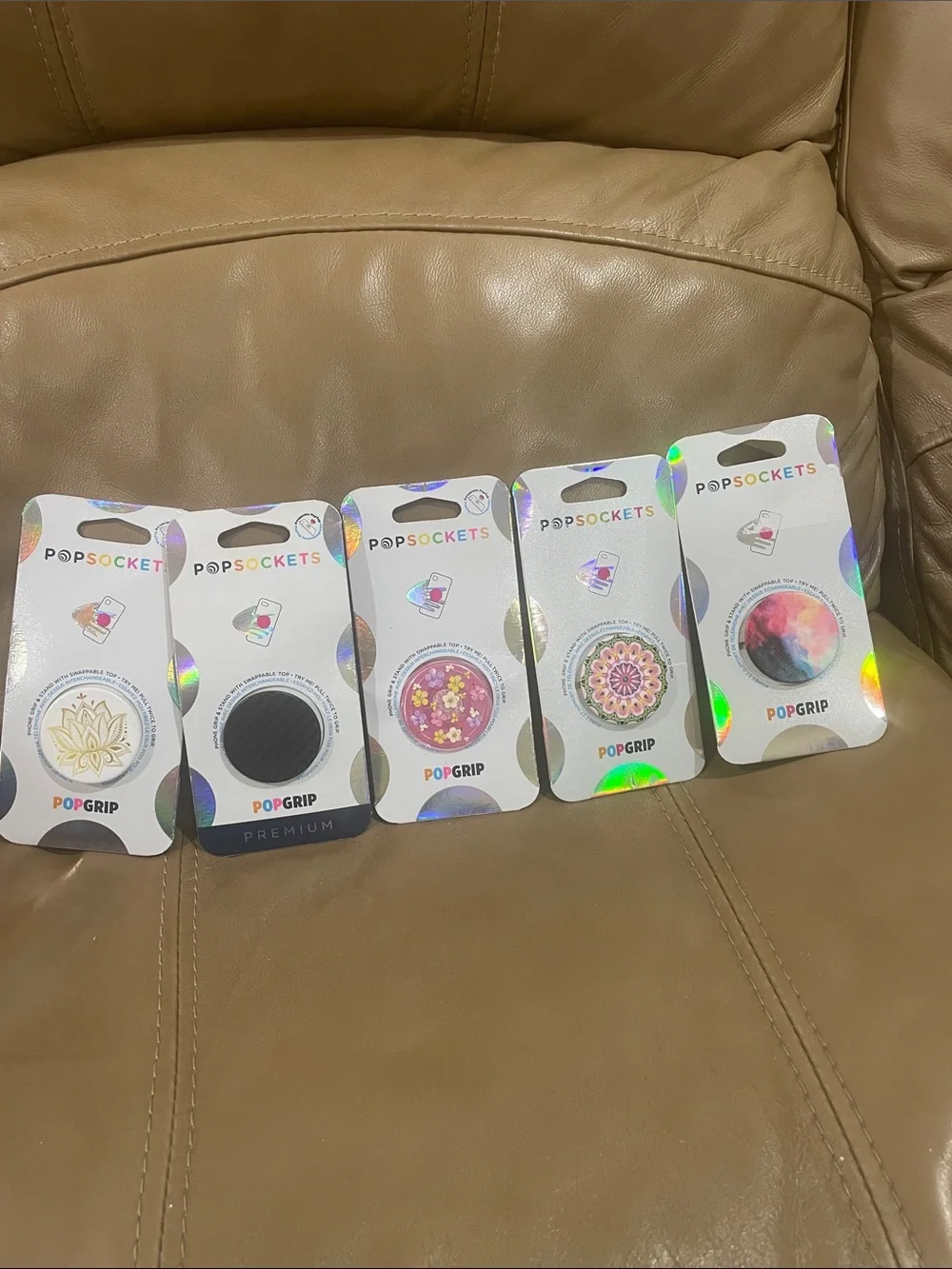 5 PopSocket PopGrip Phone Grips - White Packaging with Multicolor Designs